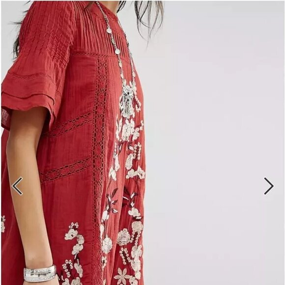 Free People Perfectly Victorian Embroidered Rust Mini Dress- Size Small-Red - Picture 3 of 16
